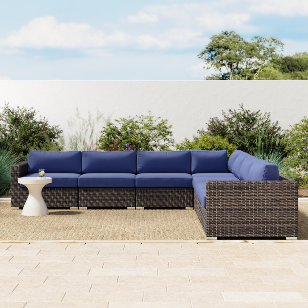 Foxtrot Fully Assembled 122'' Wide Outdoor Wicker Patio Sectional with Cushions